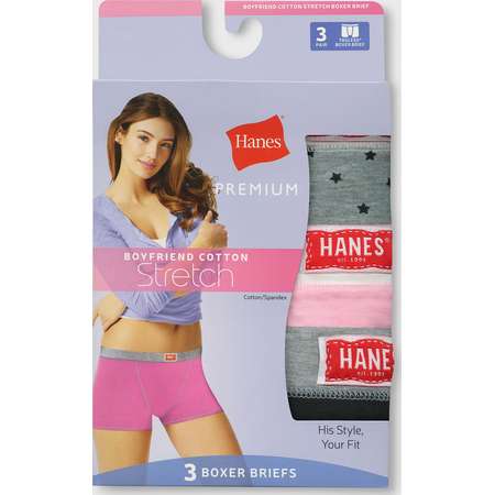 Hanes® Premium Women's Boyfriend Boxer Briefs With Comfortsoft Waistband 3-Pack - Multi-Colored thumb