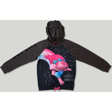 Girls' Trolls Poppy Long Sleeve Hoodie - Black/Dark Gray thumb