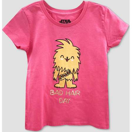 Girls' Star Wars Chewbacca 'Bad Hair Day' Short Sleeve Graphic T-Shirt - Pink thumb