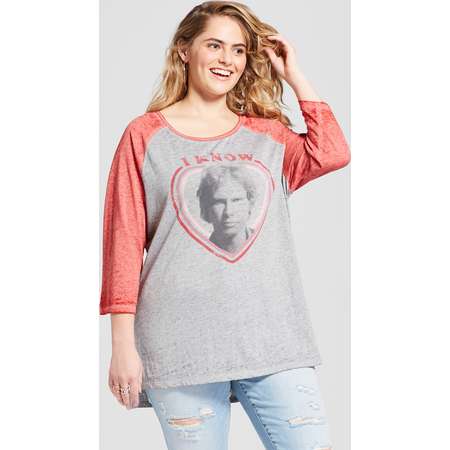 Women's Plus Size Star Wars "I Know Han Solo" Raglan Sleeve Graphic T-Shirt - Gray thumb