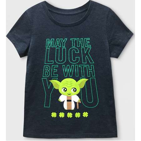 Girls' Star Wars Yoda 'May The Luck Be With You' Graphic Short Sleeve T-Shirt - Charcoal Heather thumb