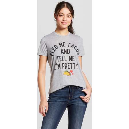 Women's Feed Me Tacos and Tell Me I'm Pretty Short Sleeve Crew Neck T-Shirt - Mighty Fine (Juniors') Heather Gray thumb