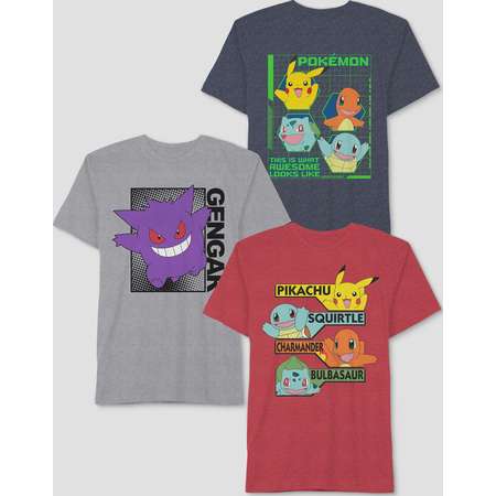 Boys' Pokemon 3pk Short Sleeve T-Shirt - Gray/Navy/Red thumb