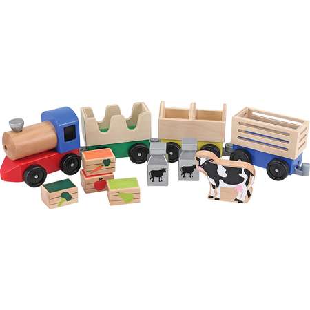 Melissa & Doug® Wooden Farm Train Set - Classic Wooden Toy (3 linking cars) thumb