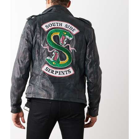 Mens Riverdale Southside Serpents Leather Motorcycle Jacket thumb
