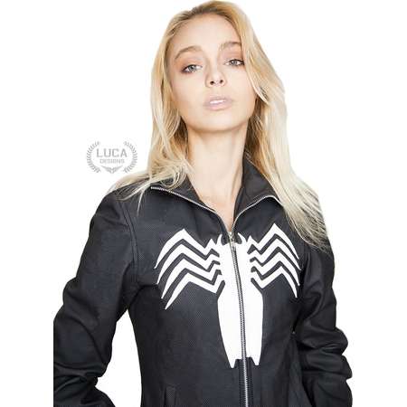 Womens Venom Logo Spiderman Neoprene Windbreaker Jacket Black thumb