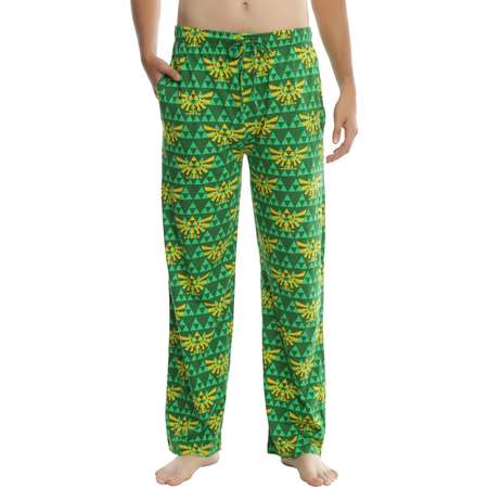 The Legend Of Zelda Dark Green & Gold Triforce Guys Pajama Pants thumb