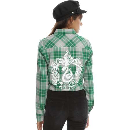 Harry Potter Slytherin Plaid Girls Woven Button-Up thumb