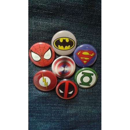 Superhero logos button set 1" pinback Marvel DC Comics Spiderman Superman Batman Captain America Deadpool Green Lantern Flash thumb