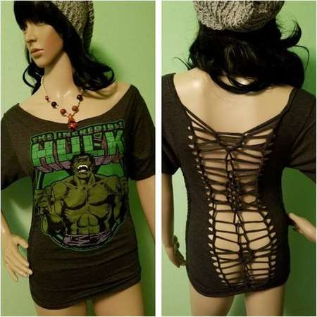 Reconstructed The Incredible Hulk Printed Short Sleeve Shirt // Women's Medium thumb