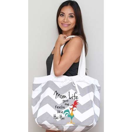 Mom Life Got Me Feelin Like Hei Hei Beach or Grocery Tote / Moana Tote / Disney Slim Overnight Bag / Mom's Tote thumb