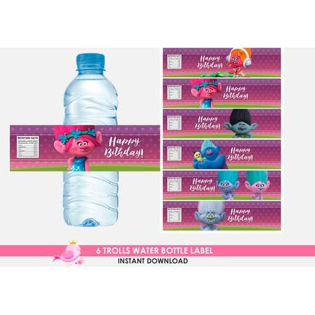 trolls water bottle, Trolls Party, Trolls Birthday, trolls decor, water bottle label, trolls bottle label, trolls labels, trolls digital thumb