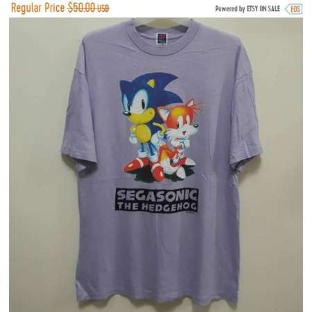 SALE 20% OFF Vtg 90s Sega Sonic The Hedgehog T-Shirt Arcade Game Japan Japanese Anime Manga Tv Video Television Computer Sz L good condition thumb