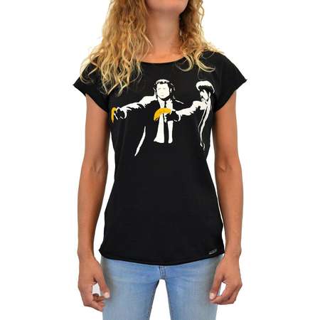 Faces | Banksy Pulp Fiction | Women's T-Shirt Hand Printed Made In Italy thumb