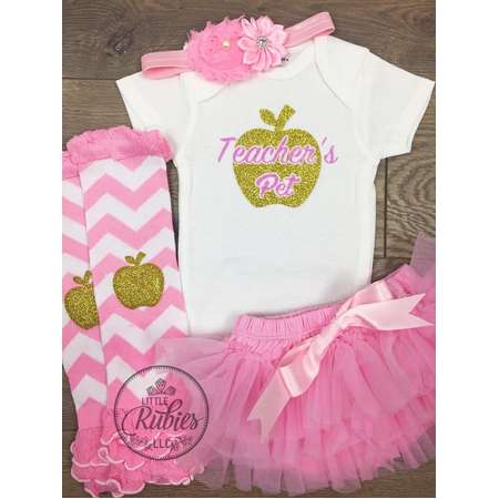 Teacher mom baby shower gift Baby girl baby shower gift New mom gift for teacher baby shower Teacher's pet outfit Baby girl outfit school thumb