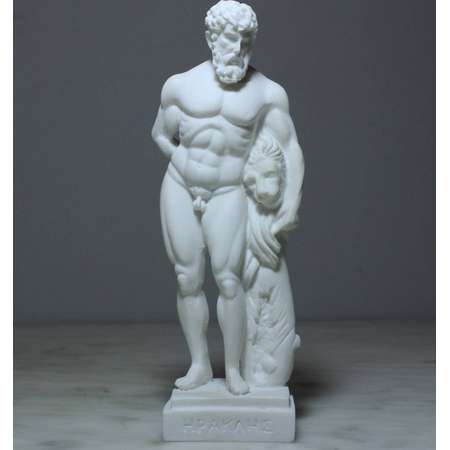 Herakles Greek Mythology Hero Hercules Alabaster Full Body Handmade Statue White Figurine 8.2"/21cm Artifact + Free Shipping + thumb