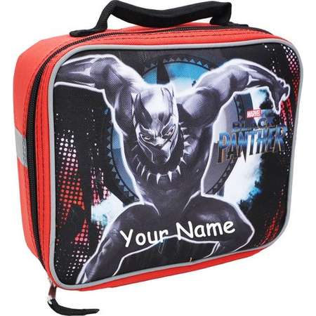 Personalized Monogrammed Marvel Comic Black Panther Black and Red Lunchbox Lunch Bag Tote with Safety Reflective Strips with Embroidery thumb