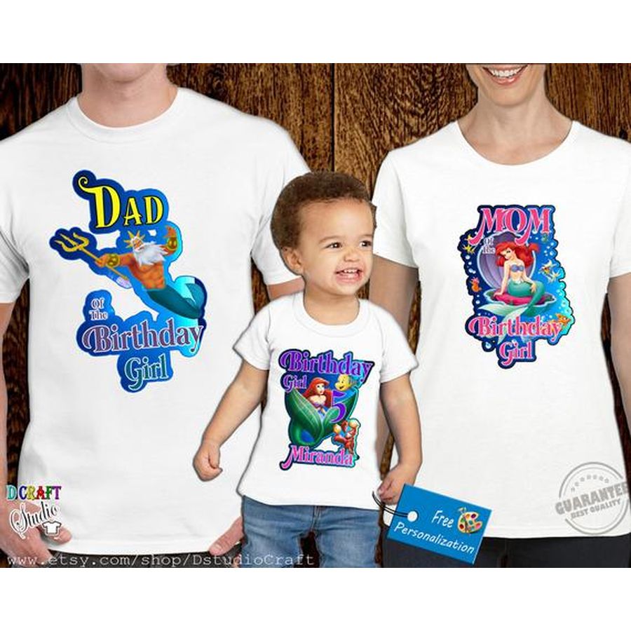 Little Mermaid Ariel Personalized Birthday Party Girl Shirt Family Birthday Shi