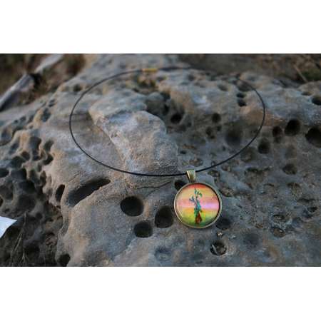 Hand-Painted Bob Ross Inspired Happy Trees Choker Necklace Sunrise ∞ Sunset / Hand Painted Pendant thumb