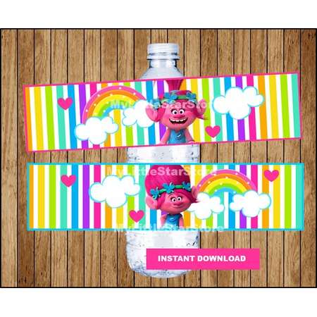 Poppy Trolls bottle labels, Printable Trolls water bottle labels, Trolls party water labels Instant download thumb