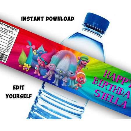 INSTANT DOWNLOAD - Trolls Water Bottle Labels, Trolls Birthday Party, Trolls Party Favors, Trolls Party Ideas, Trolls Printables thumb