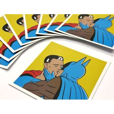 Batman KISSES Superman - Suitcase Laptop Stickers Planner Sticker Batman Superman Kiss Funny Comic Retro Vinyl Sticker Gift for him thumb