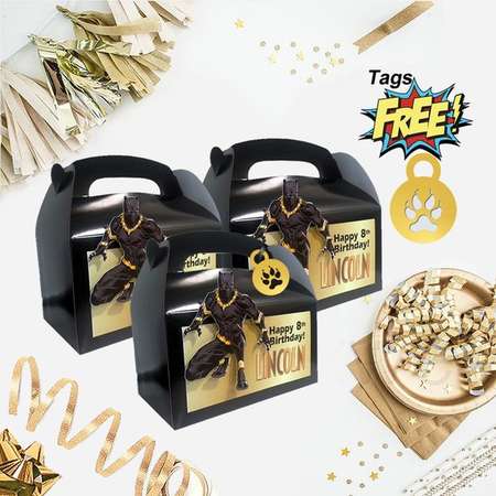 Black Panther Favor Box / Golden /Black Panther Favor Bag / Personalized Box / Tags FREE thumb
