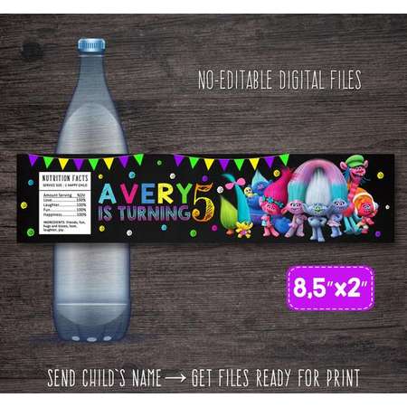Trolls bottle labels, Trolls labels, Trolls water bottle labels, Trolls party labels, Trolls birthday party, Trolls printable party decor thumb