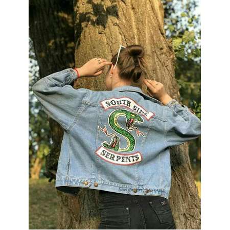 Hand painted denim jacket Riverdale, South side serpents, Riverdale jacket, Riverdale denim jacket, South side serpents jacket, jean jacket thumb