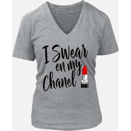 I Swear On My Chanel T-shirt ~ Silver ~ Heather Gray ~ Grey ~ Coco Chanel ~ Lipstick Tee ~ Designer T-shirt ~ Fashion Designer thumb