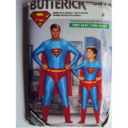 80's vintage boys' Superman costume pattern Very Easy Butterick 5874 size S-M-L size 7-14 uncut factory fold thumb