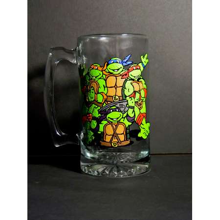 Teenage Mutant Ninja Turtles TMNT Beer Mug Beer Stein Beer Glass Michelangelo Raphael Donatello Leonardo Mikey Raph Donnie Leo Painted thumb