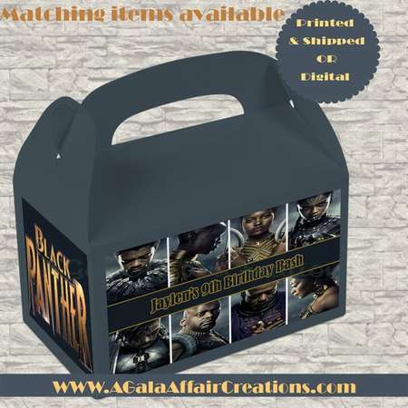 Black Panther Inspired Treat Bag LABELS ONLY-Favor Box-Black Panther Label- Custom Gable Box- Printables-Digital-Black Panther Birthday thumb