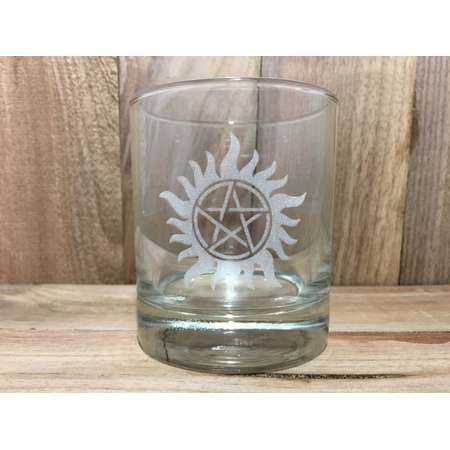 Custom Engraved Anti-Procession whiskey glass, Supernatural, glass, beer mug, glasses, Impala, Sam, Dean, Tattoo, Demons, Angels, thumb