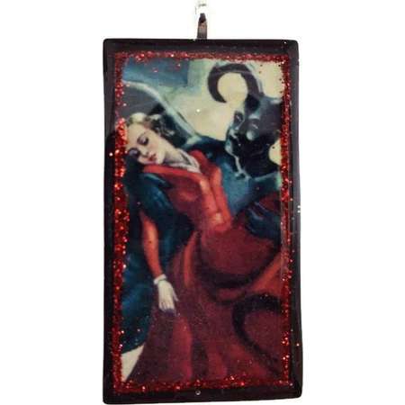 Vintage, Pin-up, with Devil for, Halloween Pendant, Comic book Jewelry, Weird Tales Magazine, Halloween Jewelry, Goth Jewelry, S & M jewelry thumb