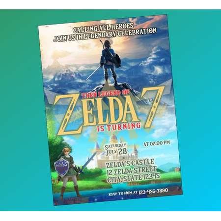 Legend of Zelda Invitation, Legend of Zelda Birthday, Zelda Birthday Party, Zelda Party,The legend of zelda Party invitation, Zelda Birthday thumb
