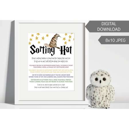 Sorting Hat Harry Potter Hogwarts House Party Game Sign - Gryffindor Hufflepuff Ravenclaw Slytherin Birthday Decor Signage thumb