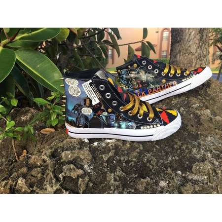 Black Panther Wakanda Hi Top Sneakers Ankara African Print Orange Red Gold Spikes Marvel Comic Women Men Boys Girls thumb