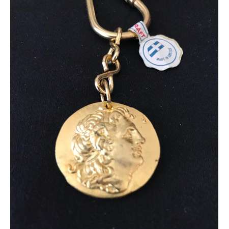 Vintage 18K Gold Plated over Sterling Silver Greek Coin with Hercules Handmade in Greece in the 1970's - NOS thumb