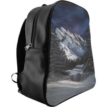 Snowy mountain backpack, winter landscape shoulder bag bob ross style backpack painted leather book bag winter painting backpack winter bag thumb