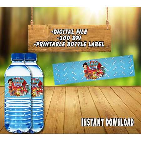 Paw Patrol Bottle Labels, Digital Printable Files Only, Paw Patrol DIY Water Bottle Labels, High Resolution Image thumb