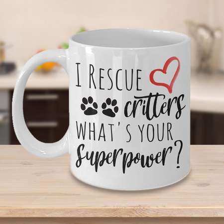 Animal Rescue Mug - I Rescue Critters What's Your Superpower - Great Gift Coffee Cup for Vets, Vet Techs and Animal Rescuers thumb