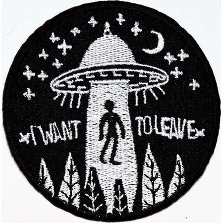 UFO Alien patch I Want to Leave Alien Kidnap Flying saucer Emblem Applique DIY Clothes Jeans Jacket backpack Cap Embroidered Iron on Patch thumb