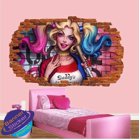 Suicide Squad Hero Harley Quinn Wall Stickers Mural Decal 3d Effect Home Shop Office Nursery Decor XA9 thumb