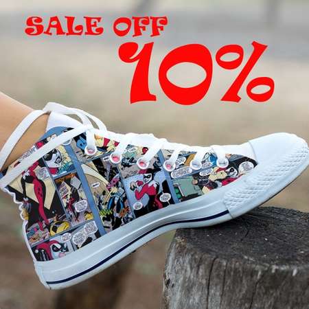 Harley Quinn Comic Converse, Suicide Squad Sneakers, Harley Quinn Costume Custom Shoes, Harley Quinn Cosplay Sneakers, Joker Batman High Top thumb
