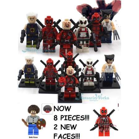 Deadpool minifigures pizza face Bob ross Cable Wolverine bathrobe 8 pc set version set superheroes comic book thumb