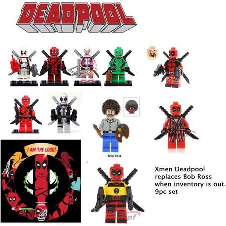 Deadpool minifigures pizza face Bob ross and different colors Gwen Pool 9 pc set version set superheroes comic book thumb