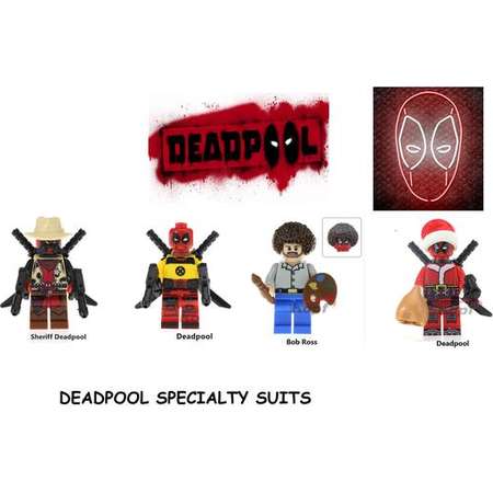 Deadpool minifigures Sheriff Santa Bob ross Xmen Training suits 4 pc set version set superheroes comic book limited edition movie version thumb