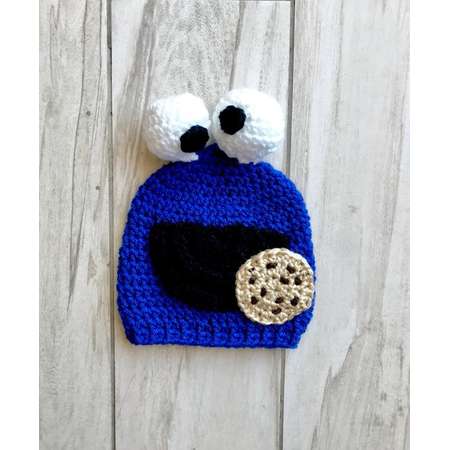 Baby Handmade Crochet Cookie Monster Beanie - Sesame Street thumb