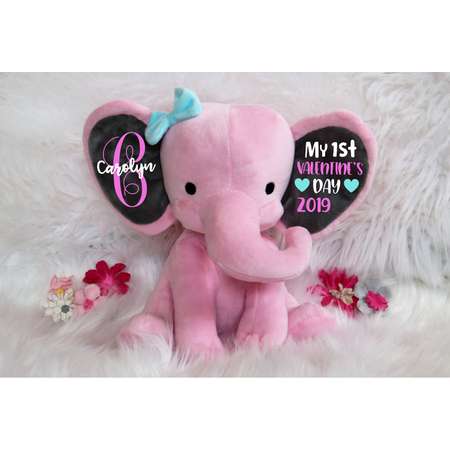 1st Valentine's Day, First Valentine Baby, Valentine Elephant, Baby Valentine Personalized, Baby's 1st, Baby Valentine Plush, Girl Valentine thumb